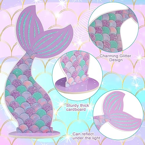 Miniatura 3 de Decoraciones de fiesta de sirena con purpurina para fiesta de cumpleaños, centro de mesa bajo el mar, centro de mesa temática oceánica, adornos de