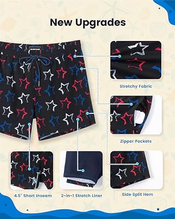 SURF CUZ Mens Swim Trunks with Compression Liner Quick Dry Swim Shorts Swimming Trunks 2 in 1 Bathing Suit Zipper Pockets