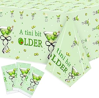 Black Green Martini Party Tablecloths - 3Pcs A Tini Bit Older Birthday Table Covers, Martini Bow Themed Party Decoration Plastic Disposable Rectangular Table Cloth Decor for Birthday Bachelorette
