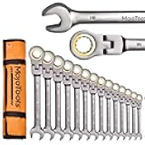 MoJoTools 23-Piece Flex-Head Ratcheting Combination Wrench Set-Includes 14PCS Metric 6-19mm Ratchet Combination Wrenches Set,9PCS Allen Wrenches-72-Teeth,Cr-V Constructed,Nickel Plated,Organizer Bag