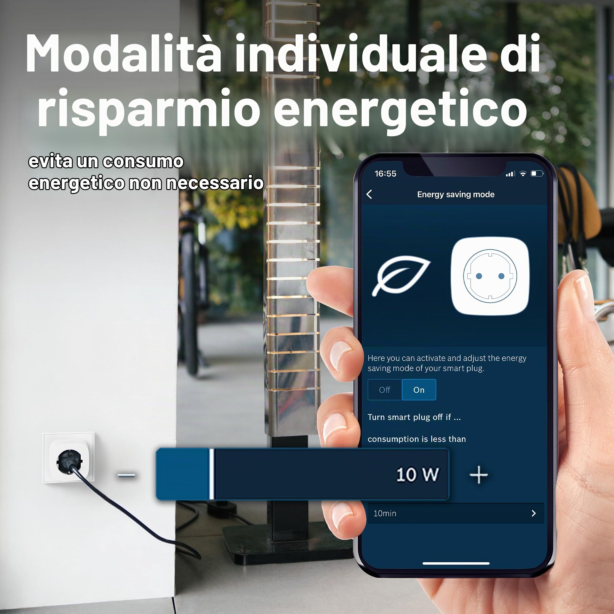 Bosch Smart Home presa intelligente compatta [+M], presa Wifi smart, app controllabile con funzione di risparmio energetico, uso in sistemi Bosch Smart Home o Matter di altri produttori, set 4 pz.