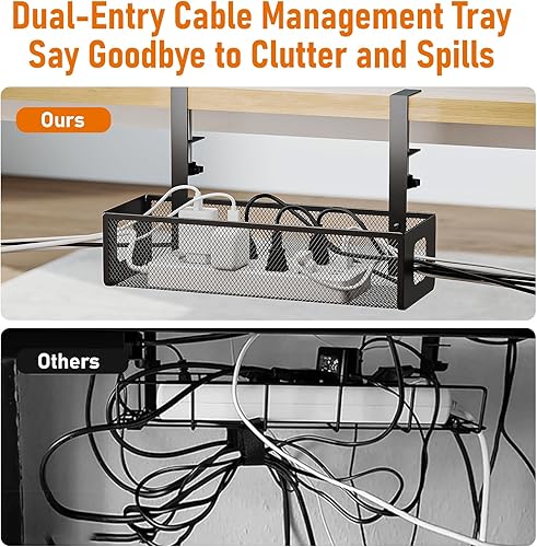 Miniatura 5 de DELAMU Bandeja de organización de cables para debajo del escritorio, bandeja de organización de cables sin taladro con diseño de abrazadera F,
