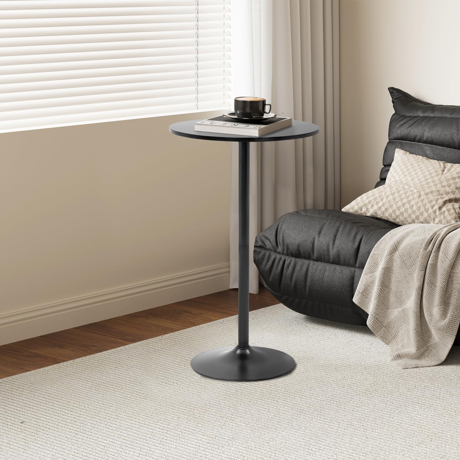 Condition photo showing New/Like New for PayLessHere Round Bar Table with Hydraulic High Top Pub Table Sturdy Metal Base, Cocktail Table for Home, Kitchen or Dining Room (Black)