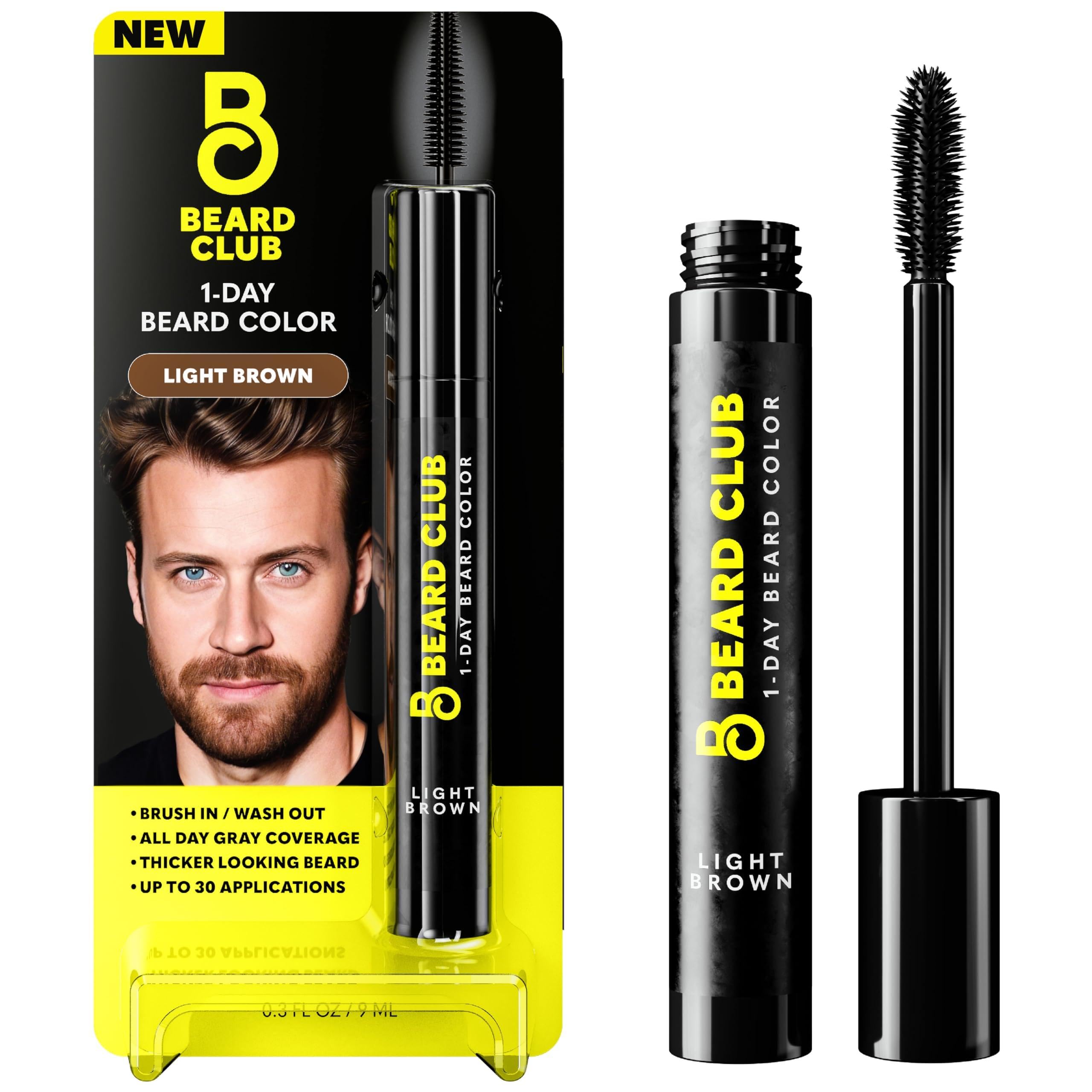 1 Day Temporary Beard Dye for Men - Light Brown Beard, Mustache & Eyebrow Color for a Fuller, Well-Defined Look, Water & Sweat Resistant, Up to 30 Applications, 0.3 fl oz