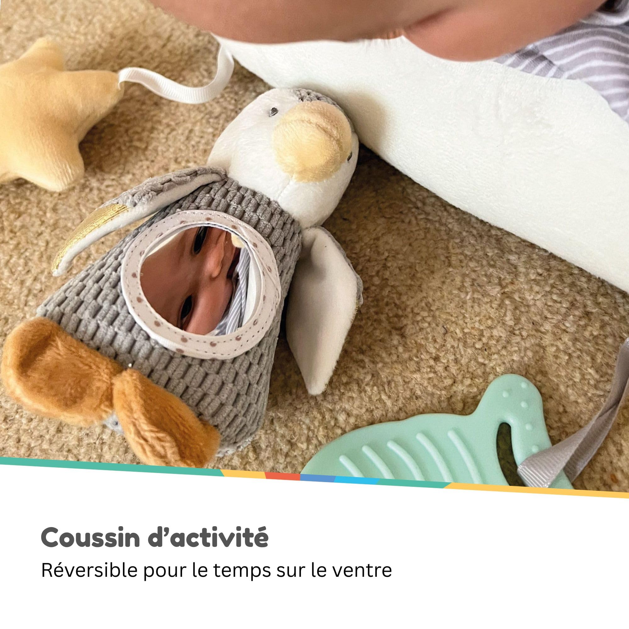 Nuby Coussin Bébé Interactif Little Penguin Tummy Time | Oreiller Sensoriel Pingouin Gris Dès la Naissance