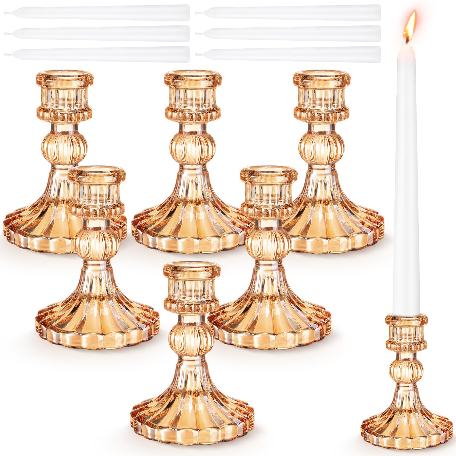 Suclain 12 Pcs Wedding Candlestick Holders Taper Candles Set Clear Glass Candle Holder and White Tapered Candles Dripless Tall Candle Sticks for