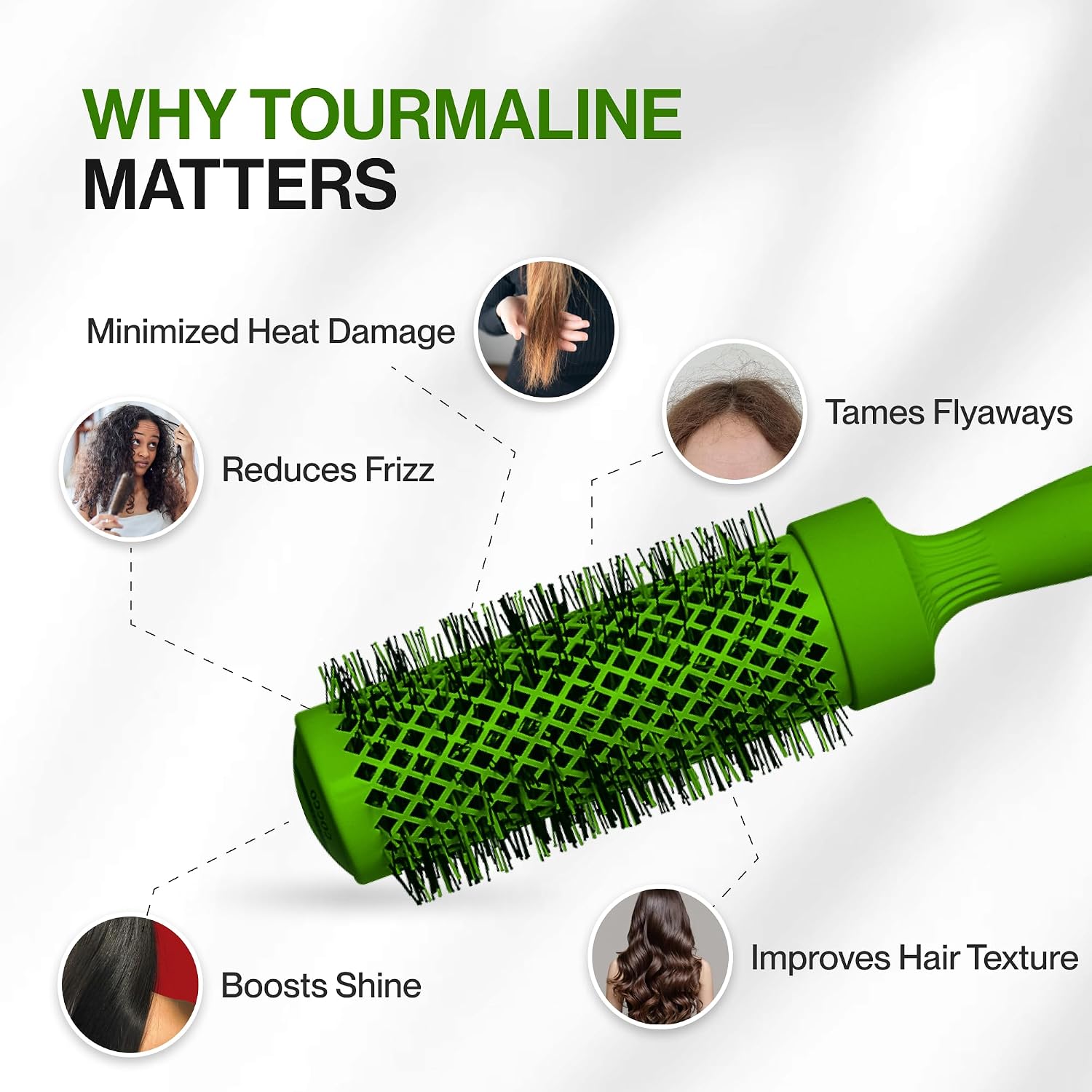COCCO Aura Brush Set, Ceramic Paddle & Round Hairbrushes for Women, Blow-Drying & Frizz Control, Tourmaline Bristles, Ergonomic Grip, Full Styling Set, Green