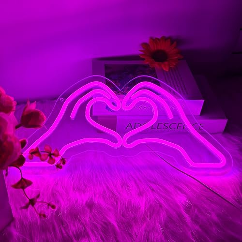 Vista 18 de Letreros de neón de mano con luces LED rosas para decoración de pared, letreros de neón de uñas USB para salón, dormitorio, sala de estar, oficina