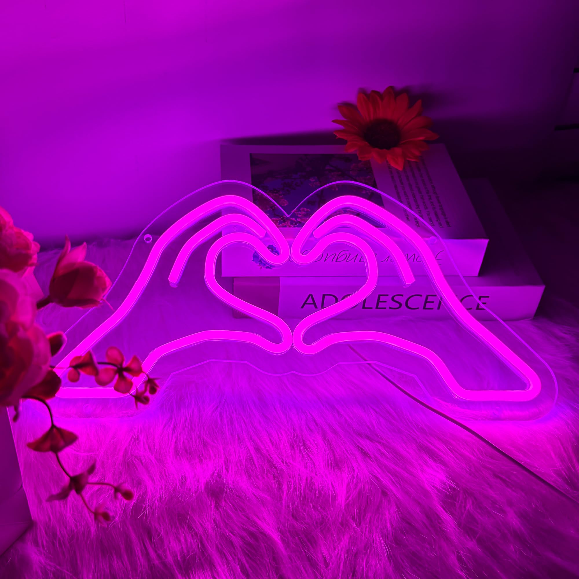 Heart Hands Neon Sign for Wall Decor, Pink Love Hand Neon Light with Dimmer and USB, Gift for Girls Led Light Up Sign for Bar, Hotel, Cafe, VIP Room, Home Decoration — image 1