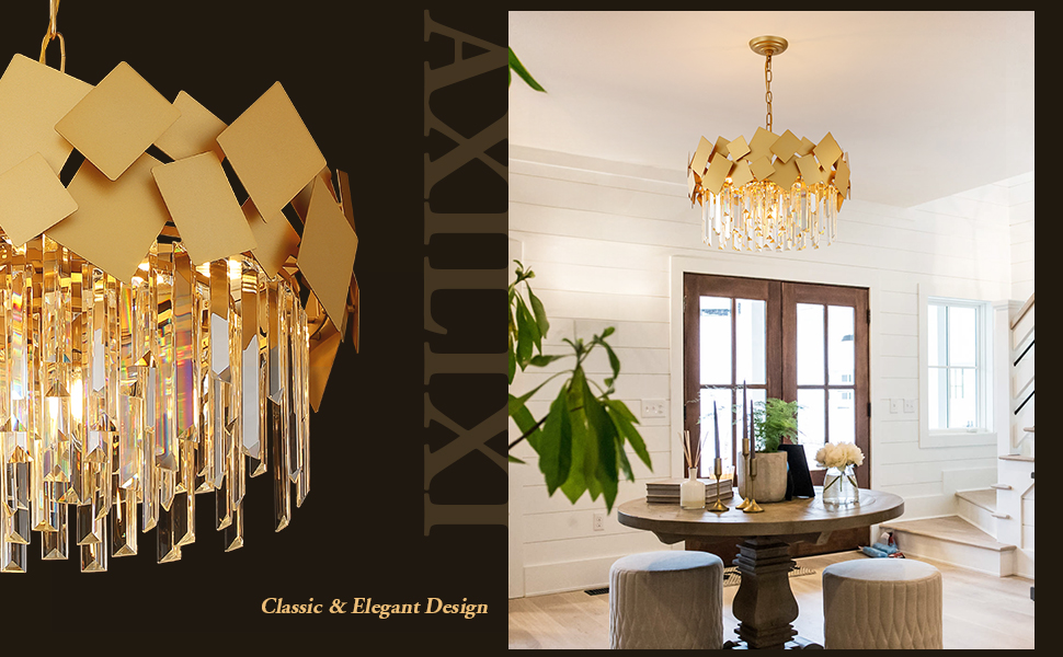 A AXILIXI Gold Crystal Chandelier for Dining Room Modern 20