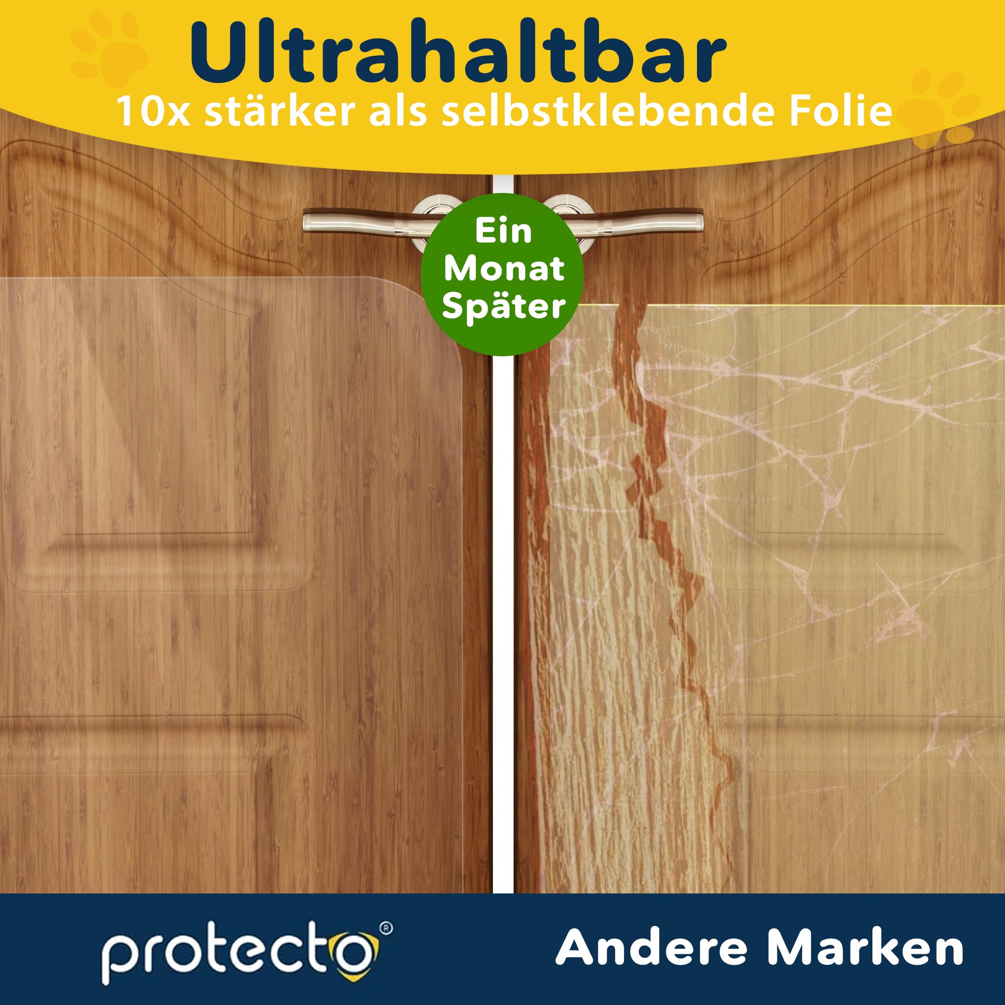 PROTECTO 2er Pack 90x60 cm Hunde und Katzen Kratzschutz Tür – Ultrastarker Hunde- und Katzen Kratzschutz - Einfache Anbringung - Kratzschutz Katze und Hund Transparent Möbel, Balkontüren, Fenster