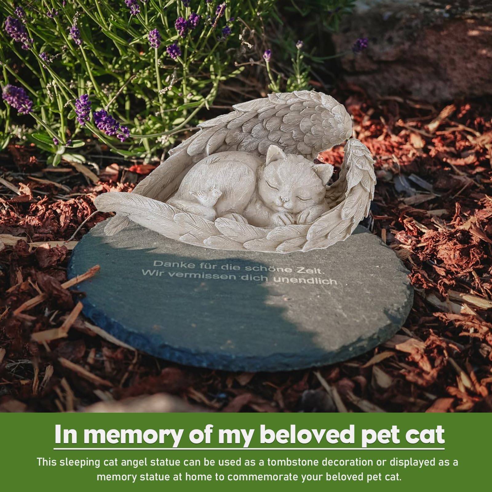 Decorazioni Giardino per Esterno, Resina Gatto Lapidi, Dono di Guarigione Decorazioni Giardino, Souvenir per Animali Domestici (Gatto Angelo)