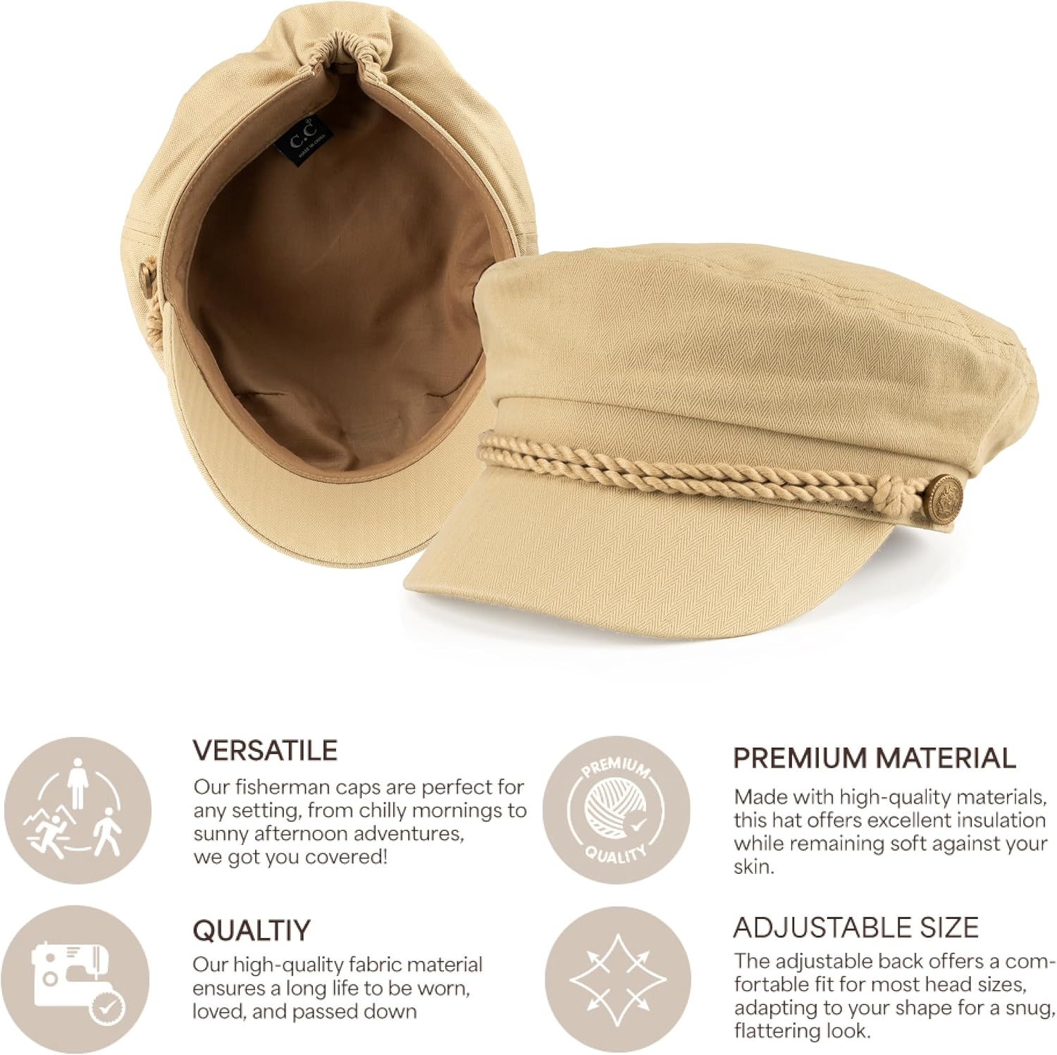 C.C Cotton Fisherman Cap for Women – Classic Fiddler Hat, Lightweight Breathable Cotton, Trendy Greek Fisherman Style image 5