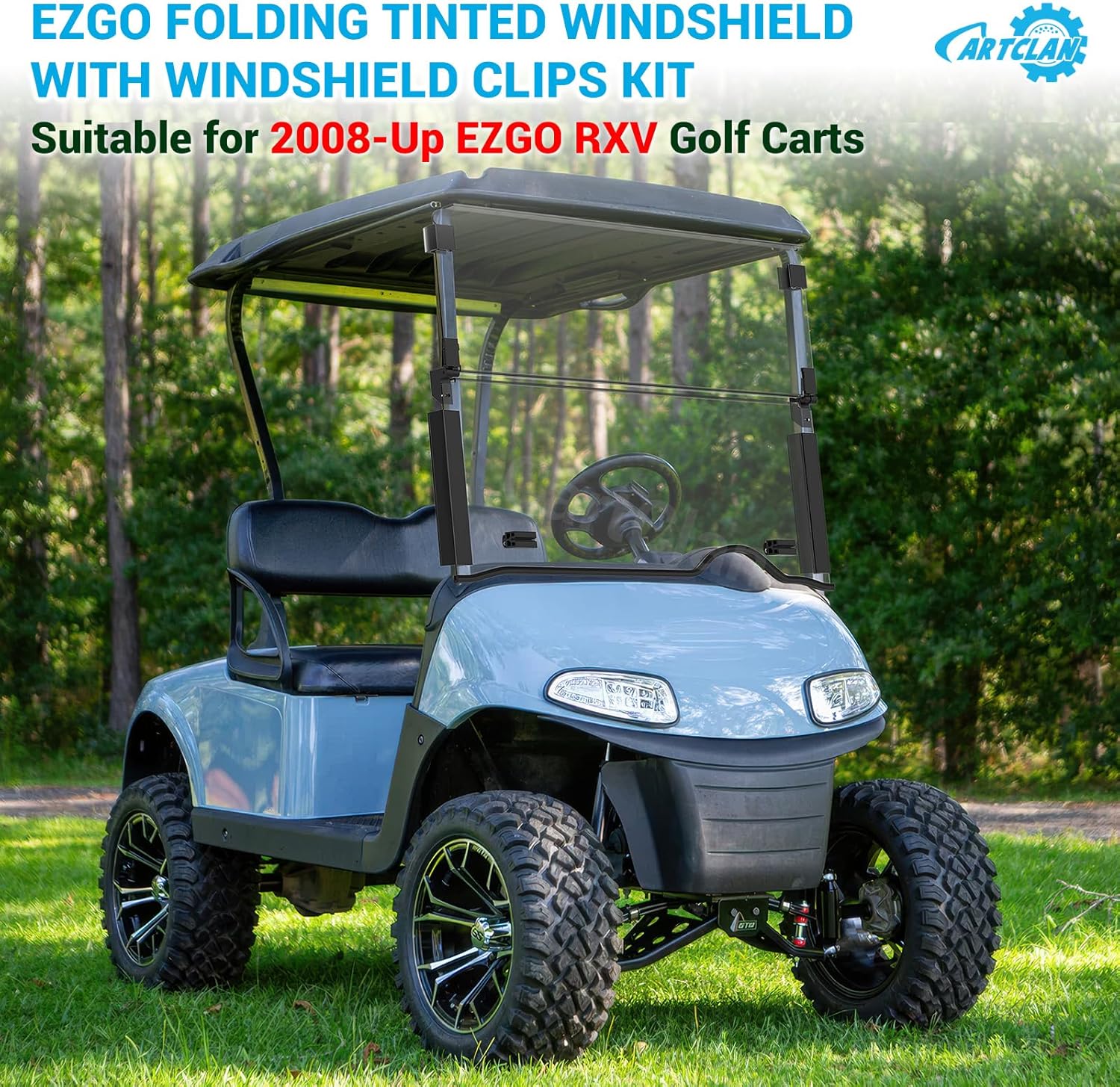 EZGO RXV Windshield, Tinted Windshield for Golf Cart Suitable for 2008-UP EZGO RXV Golf Cart, PC UV Resistant, RXV Foldable Windshield Replacement with Windshield Clips