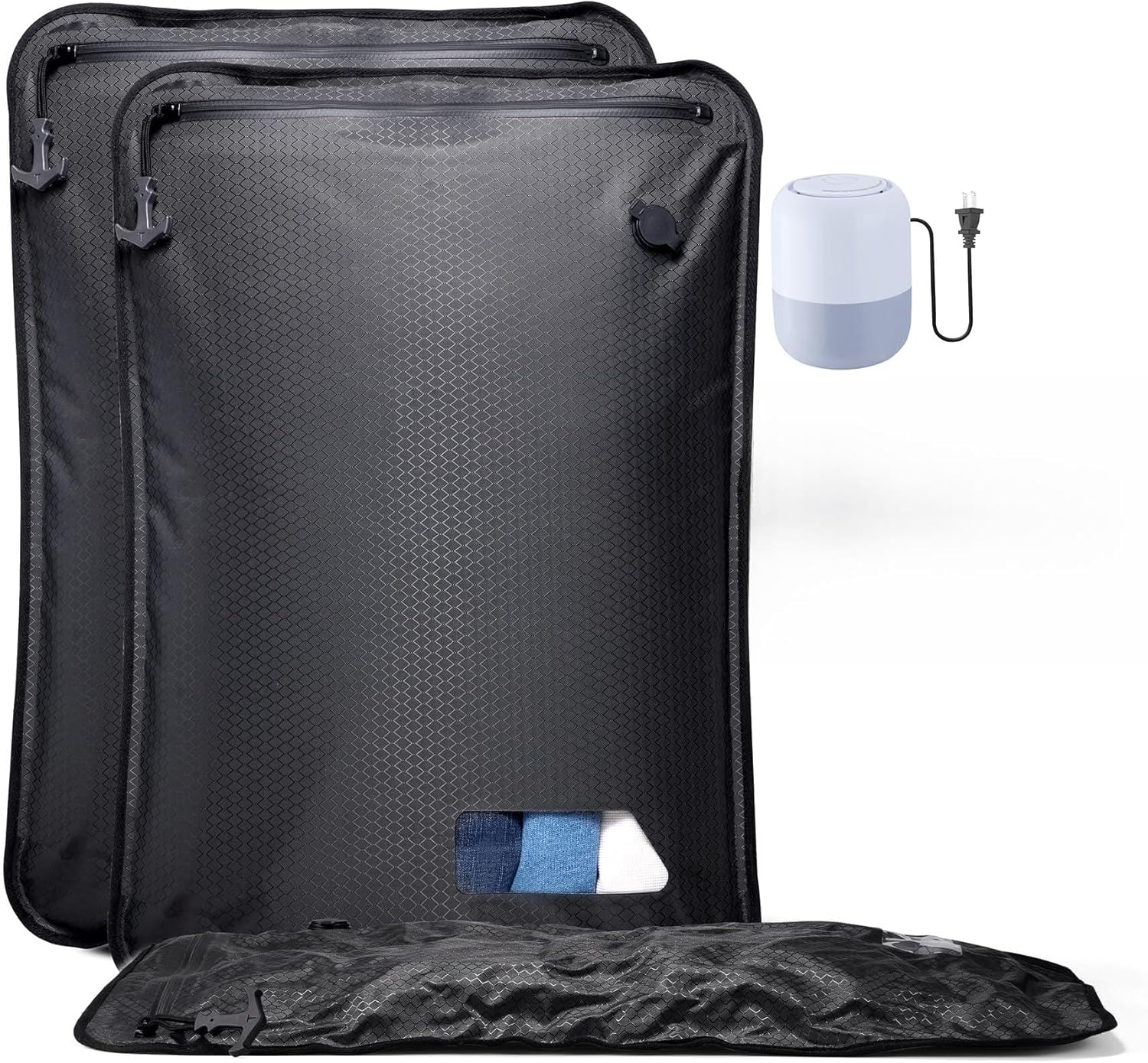 Relime Essential Vacuum Bags for Travel Luggage, Reusable Compression Bags for Checked Suitcases, Vacuum Seal Spacesaver for Cloth Packin(2Medium+Pump)