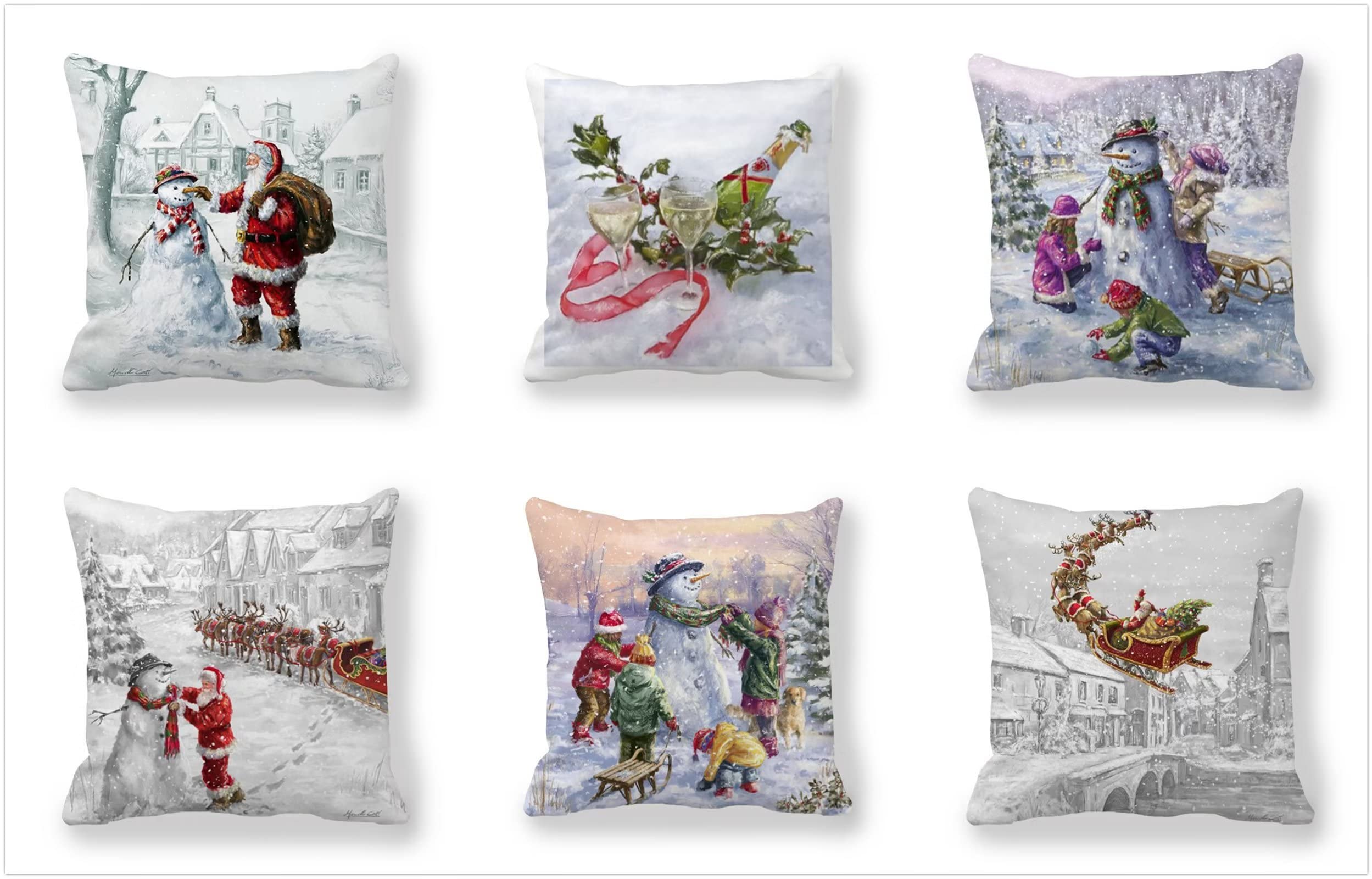 Amazon.co.jp: クリスマス雪だるま クッションカバー 45x45cm 北欧