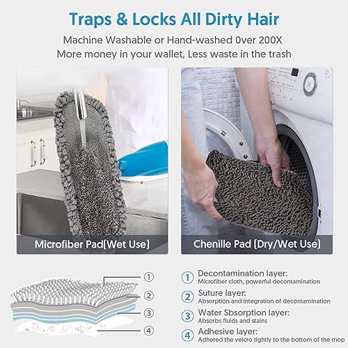 Miniatura 4 de Trapeadores de microfibra para limpieza de suelos, mopas Hardowod con botellas recargables de 14.9 fl oz, 3 almohadillas lavables para mopa y 1