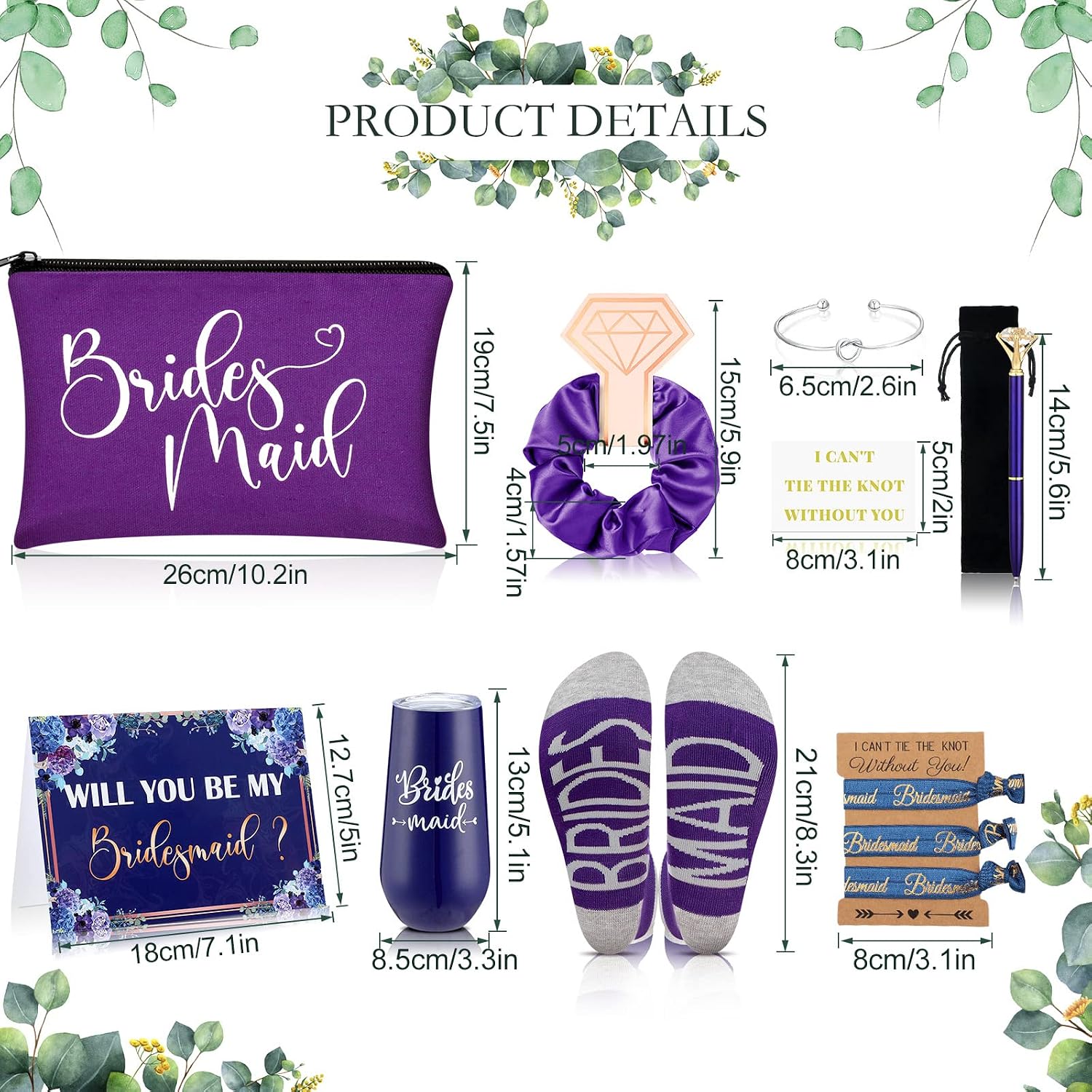 Yexiya 13 Pcs Bridesmaid Proposal Box Gifts Set Will You Be My Maid of Honor Gifts 6 oz Stainless Steel Wine Tumbler Socks Scrunchie for Pen Engagement Wedding Bachelorette Party Supply(Warm)