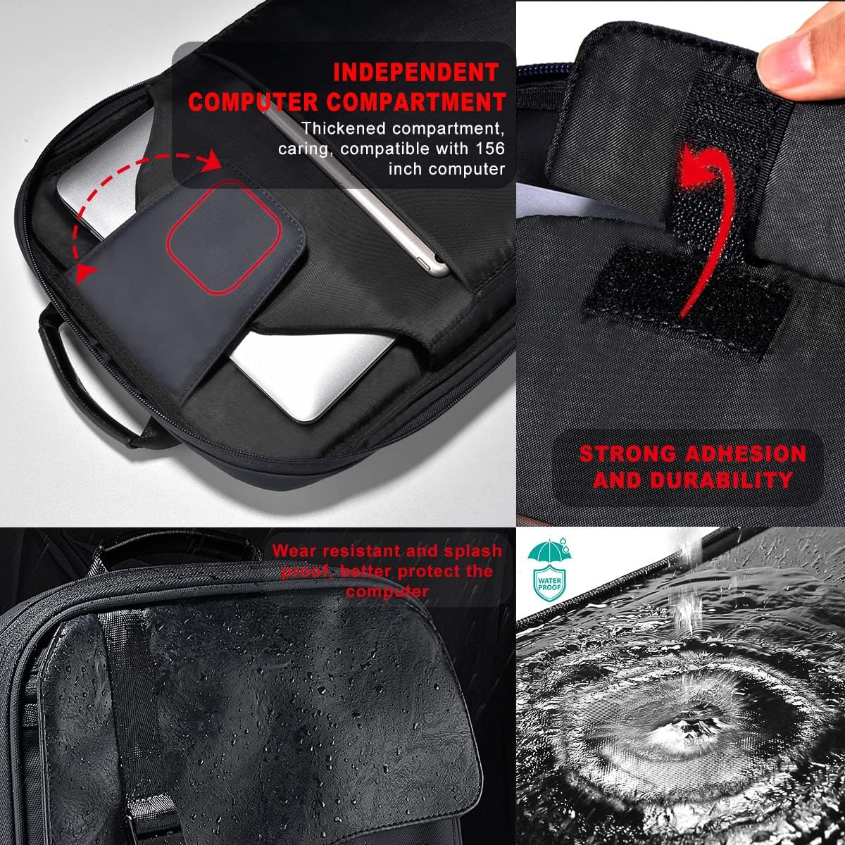 ZINZ Zaino Sottile ed Espandibile per Laptop da 15,6 pollici, Resistente All'acqua, Zaino da Viaggio Antifurto per Uomini e Donne,Nero