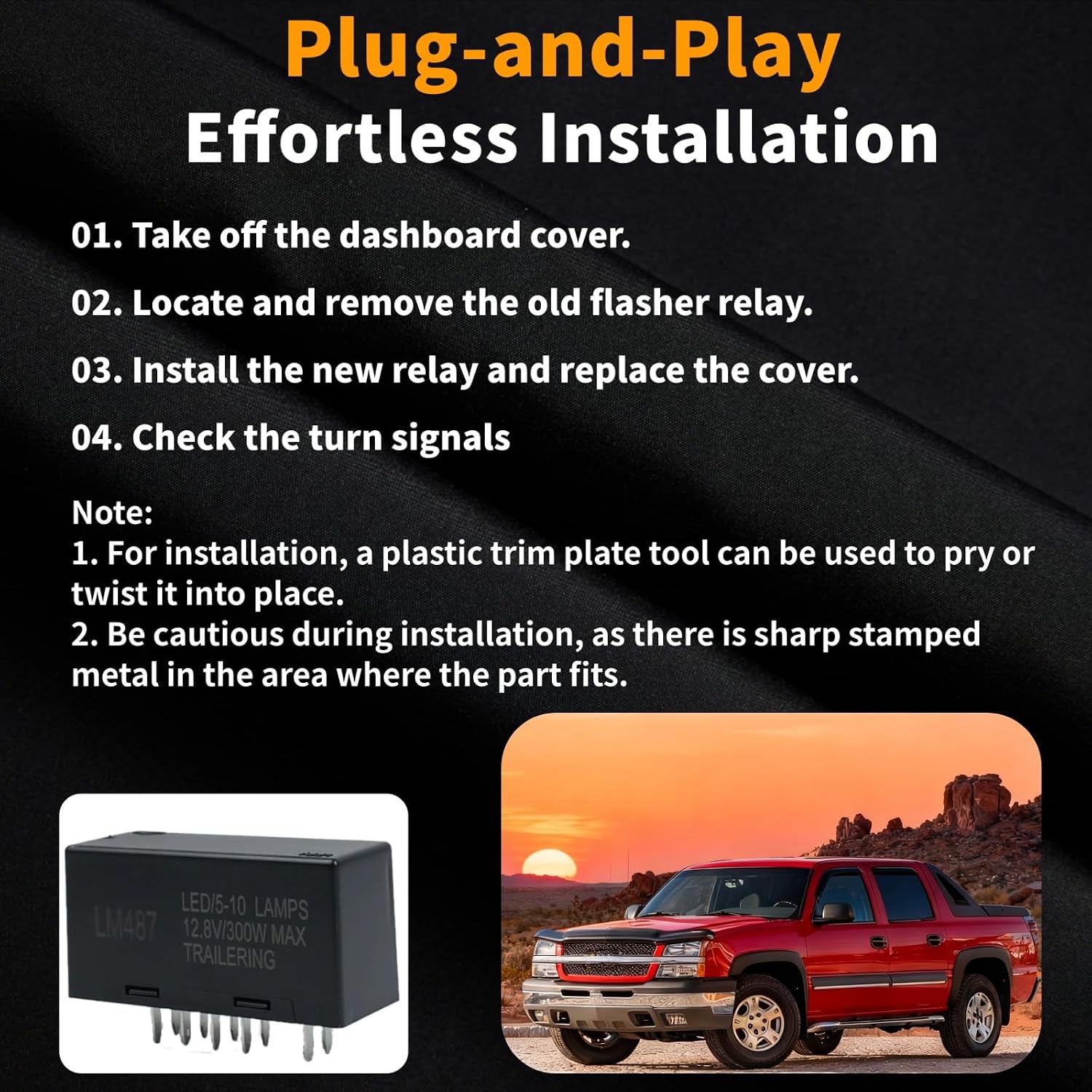 LM487 LED Flasher Relay Compatible with Chevy Silverado GMC Sierra Cadillac Hummer 2003-2007 Flasher Relay for Led Turn Signal Fix Hyper Flash Turn Signal Flasher Blinker Hazard Warning GMT800 10 Pins