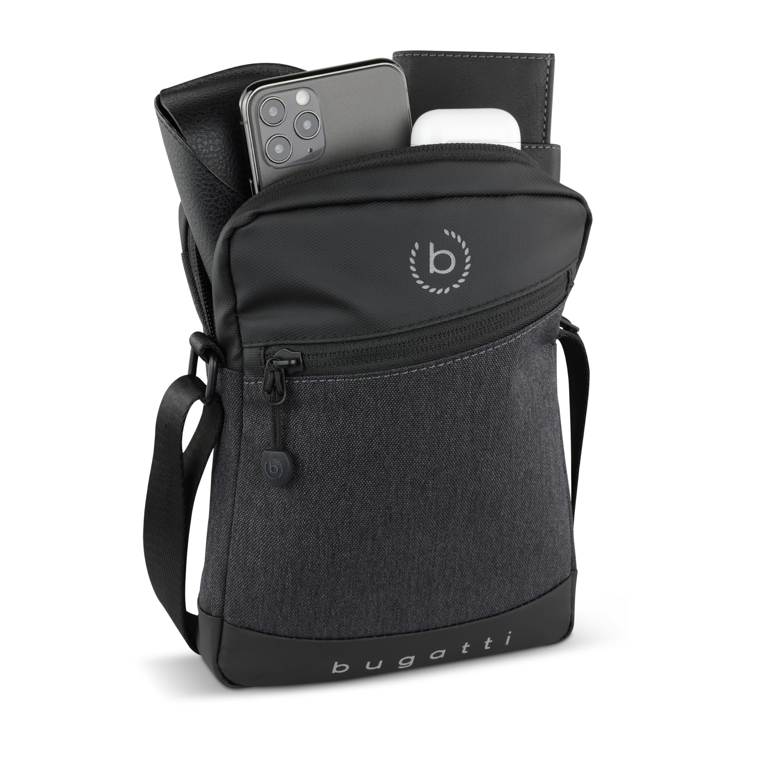 bugatti Universum torba na ramię dla mężczyzn z przegrodą – mała torba crossbody – Czarna