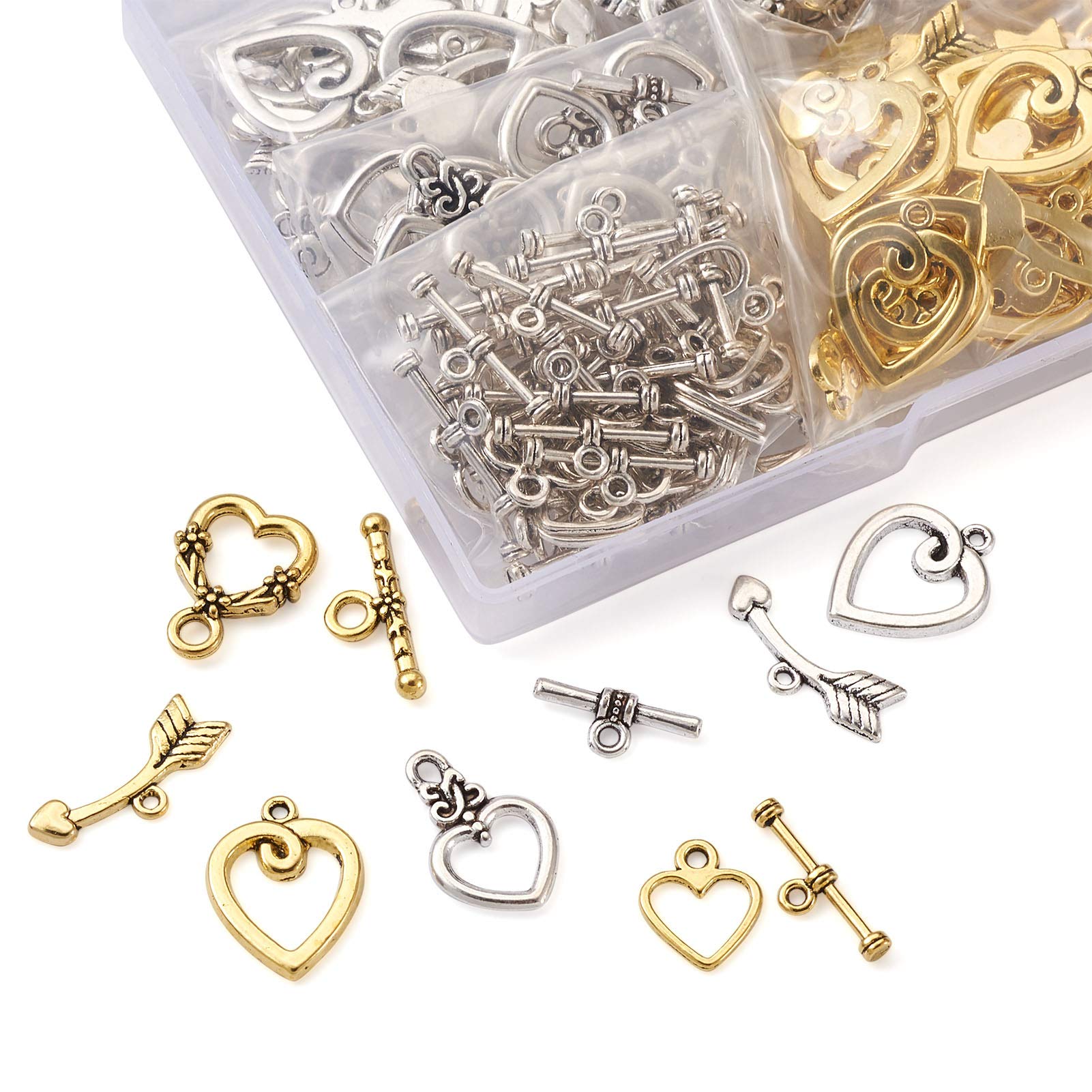 PH PandaHall Lot De 54 Fermoirs à Bascule Tibétains – 9 Styles Fleur/Ovale/Feuille En Alliage Antique Pour Bijoux DIY