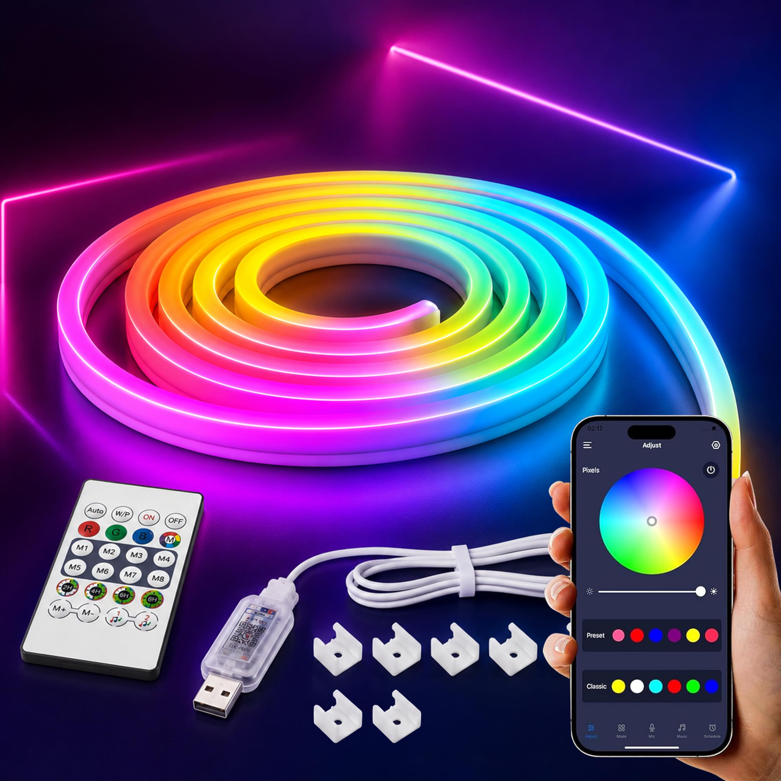 Forus 5M Smart RGB Neon LED Strip Light with App & Remote, Music Sync Rope Light, 16M Colors, RGB IC Strip Lights for Room, Gaming, TV Backlight, Party & Home Decoration, Diwali Decor| 3M Warranty-1Pc-image-37