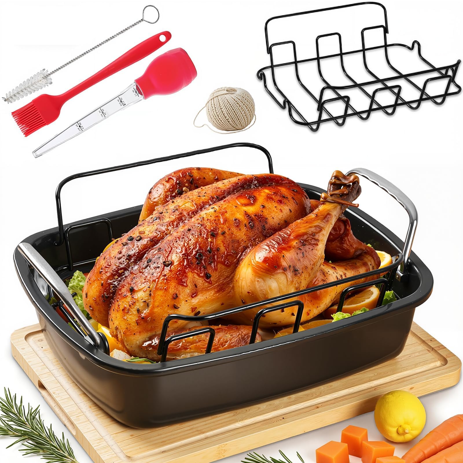 PinAmigos 17x13 Large Nonstick Roasting Pan Kit with Rack