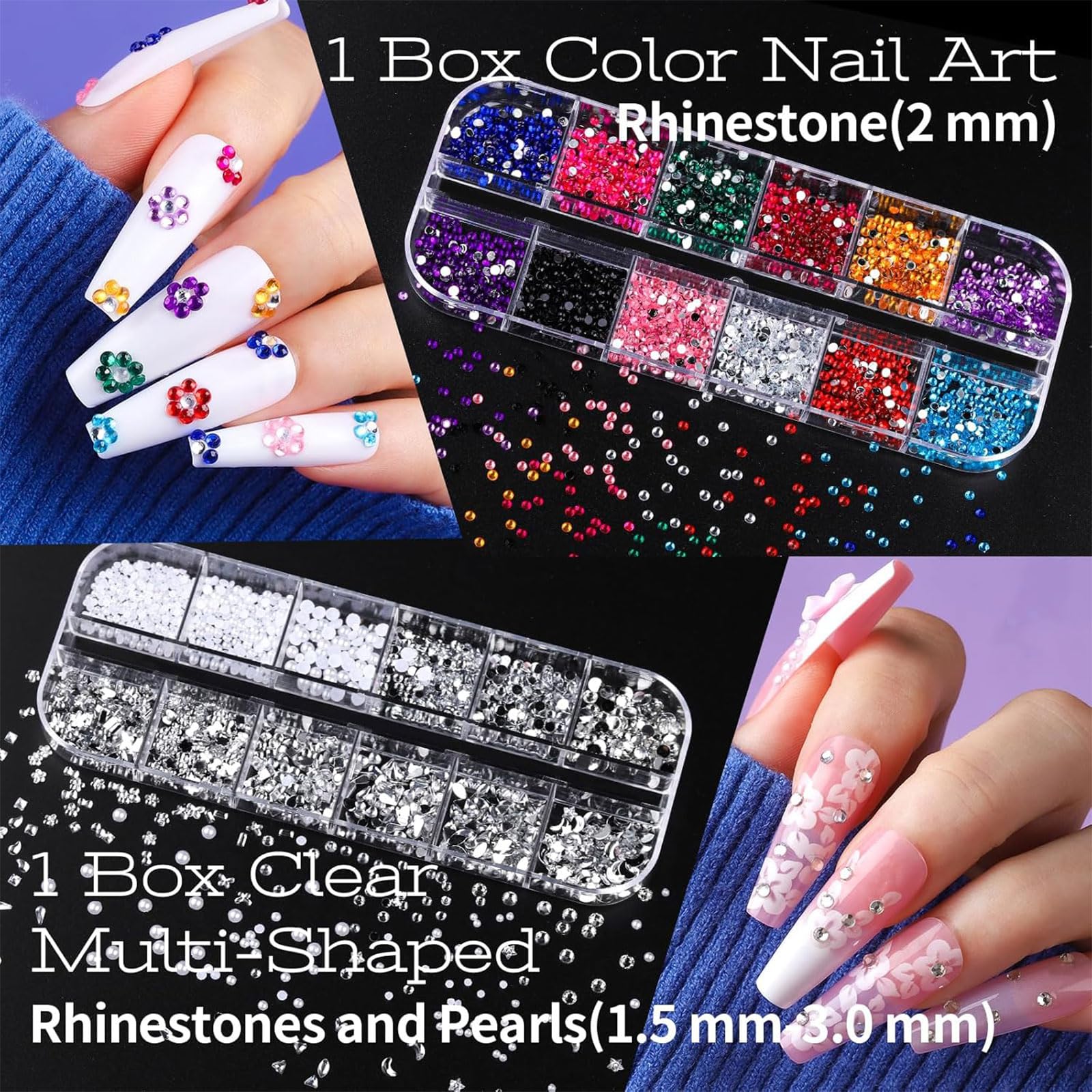 Kit d'Outils de Nail Art et Charms, Set de Nail Art avec 5 Boîtes de Charms 3D et Strass, 15 Pinceaux de Nail Art, 5 Outils de Pointage, 2 Supports de Vernis