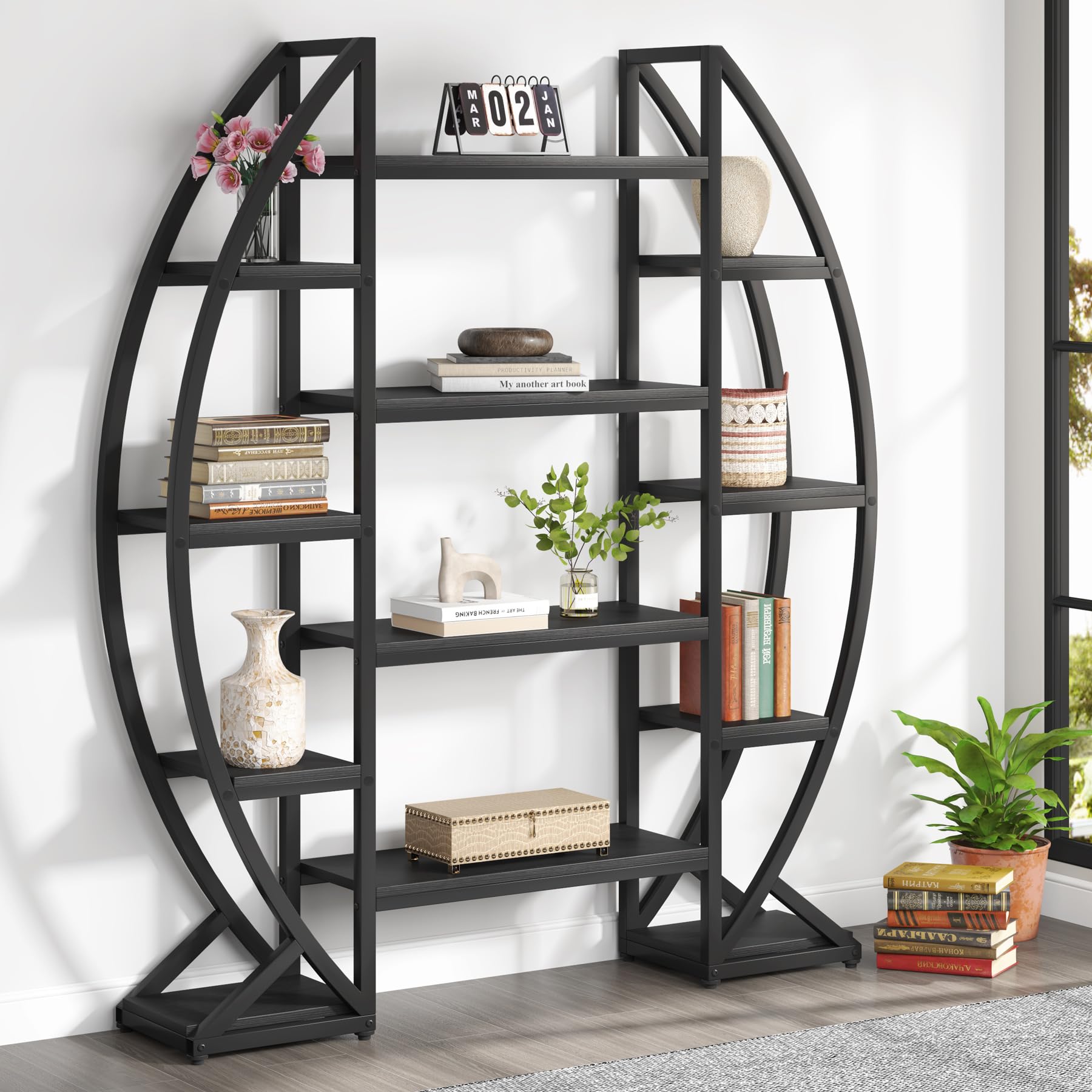 YITAHOME Oval Bookshelf, 5 Tier Etagere Bookcase