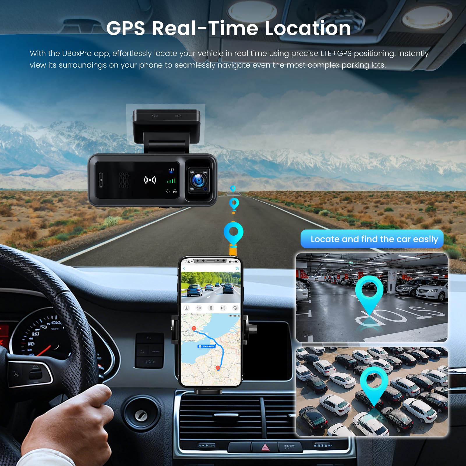 Inefala 4G LTE Telecamera di sicurezza per furti d'auto, localizzatore GPS per una guida sicura, telecamera di sorveglianza con allarmi immediati, archiviazione cloud, visualizzazione live remota