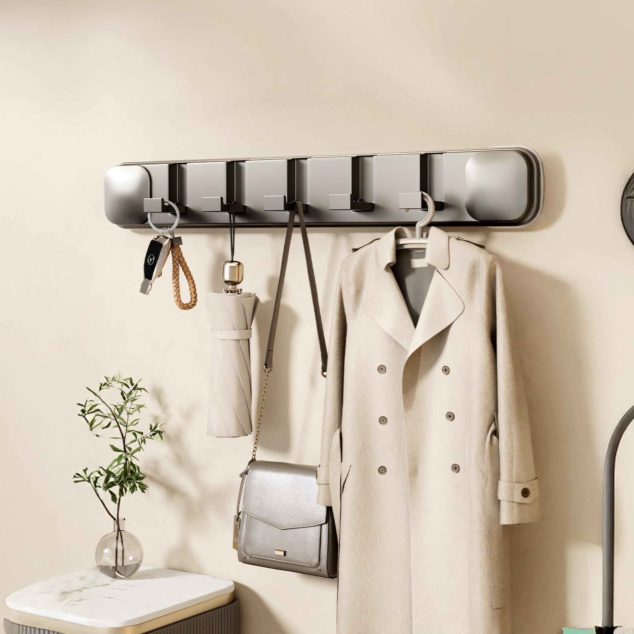 HomeEssentials All-in-One Kitchen Organizer: 5-Slot Wall Mount Holder – Heavy-Duty Self-Adhesive Rack with Integrated Hooks & Towel Bar – Drill-Free Space-Saving Solution – Sleek Modern Storage-image-49