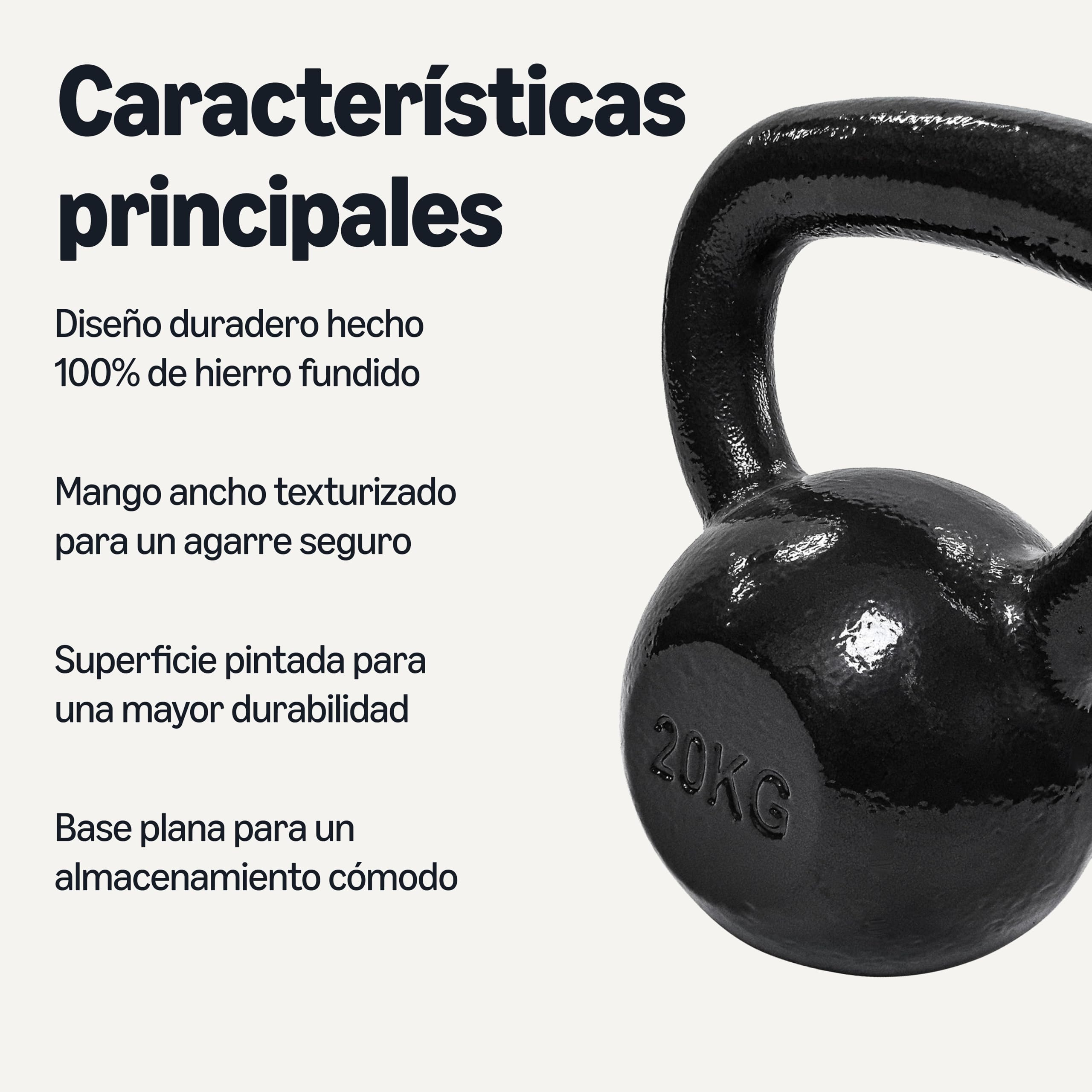 Amazon Basics Kettlebell - Pesa de Entrenamiento de Hierro Fundido con Agarre Ancho Texturizado - Acabado Pintado - Negro