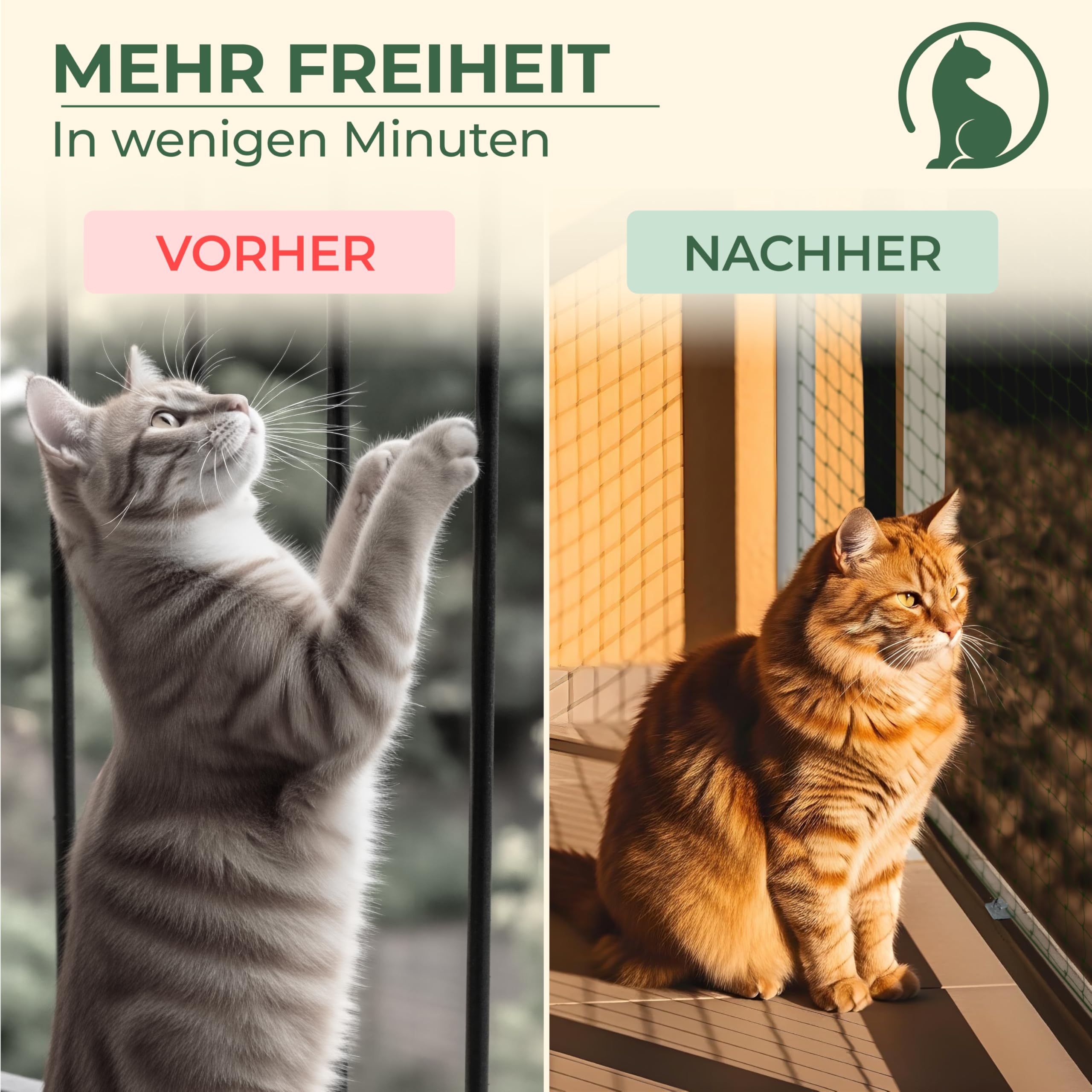 WOOWOOD Katzennetz für Balkon [Ohne Bohren] - Katzennetz Drahtverstärkt - Katzenschutznetz Wetterfest & UV-beständig - Katzengitter Inkl. 20 Kabelbinder & Dübel - Katzennetz Balkon und Fenster (4X3m)