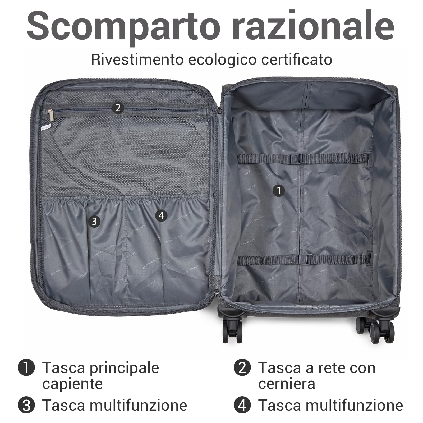 British Traveller Valigia Trolley Grande Rigido Espandibile 79,cm Valigie Rigida da Viaggio con 4 Ruote Girevoli e TSA Lucchetto(28pollici, Grigio)