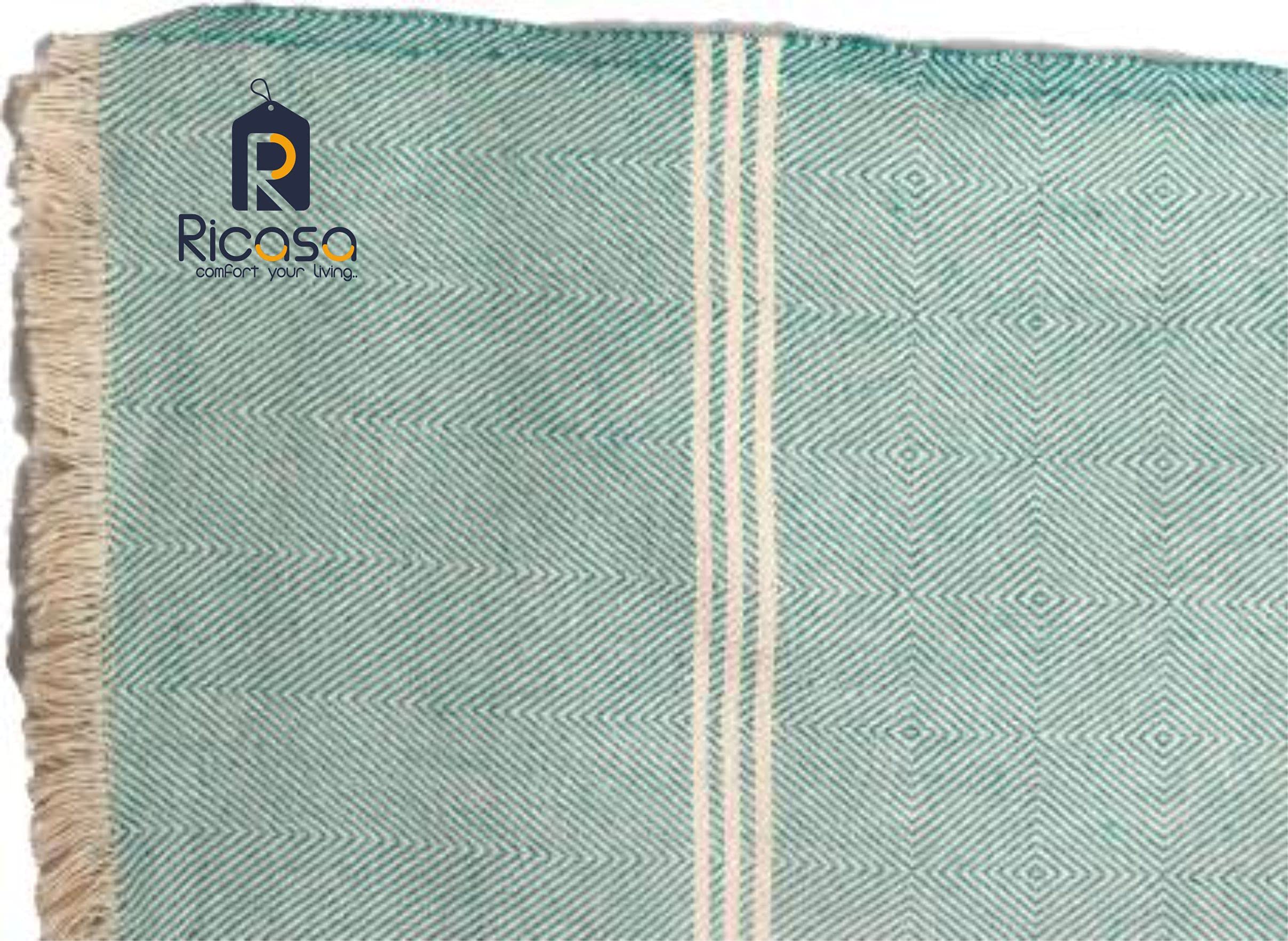 Ricasa 100% Cotton Multicolour Reversible Single Summer Blanket/Khes/Cotton Blanket/Top Sheet/Chaddar/Dohar Without Filing- Set of 1 (1, Green)