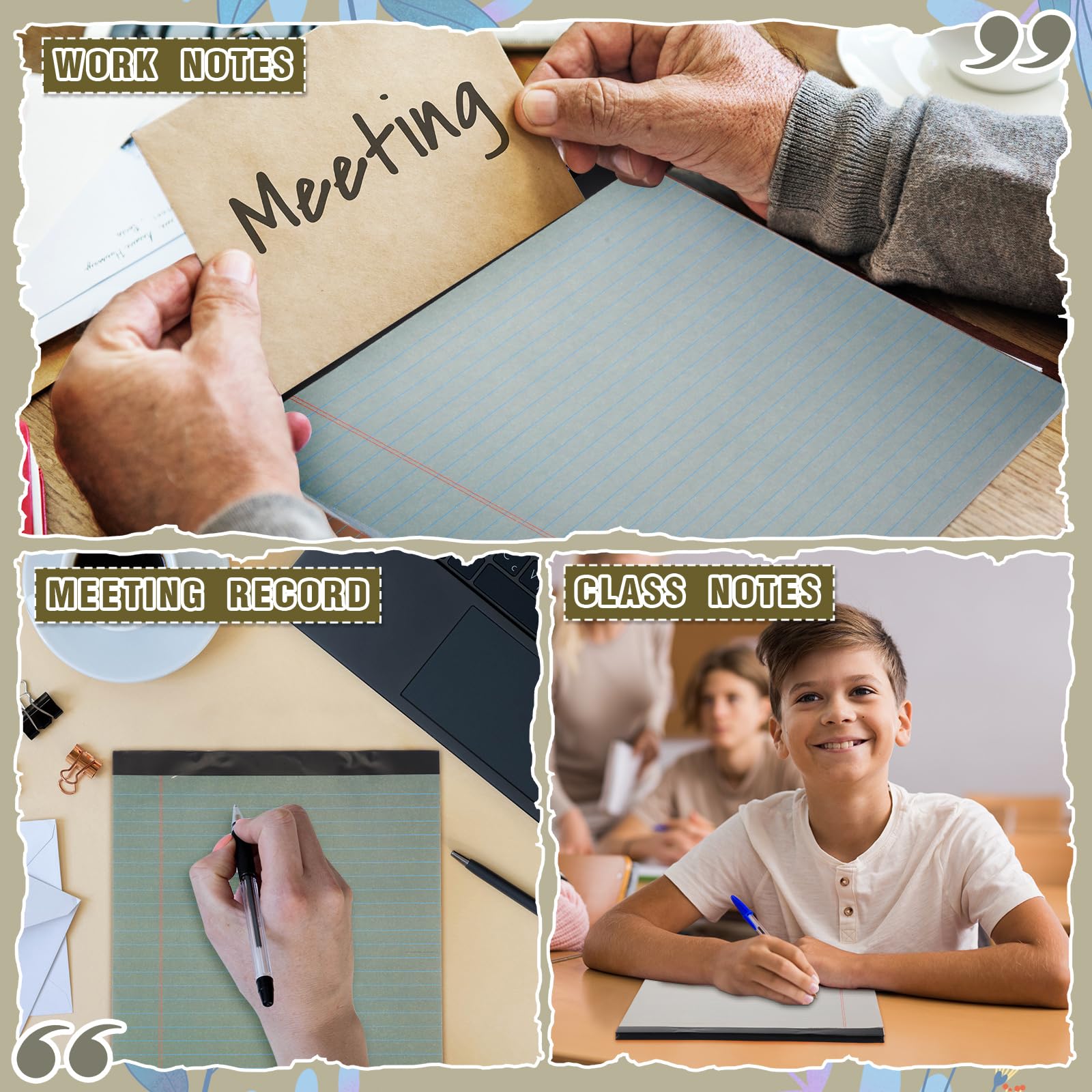 Fuutreo 8 blocchi per appunti, 21,9 x 27,9 cm, a righe larghe, 50 fogli per blocco note perforato, forniture per ufficio per scuola, università, ufficio, affari (colori vivaci)