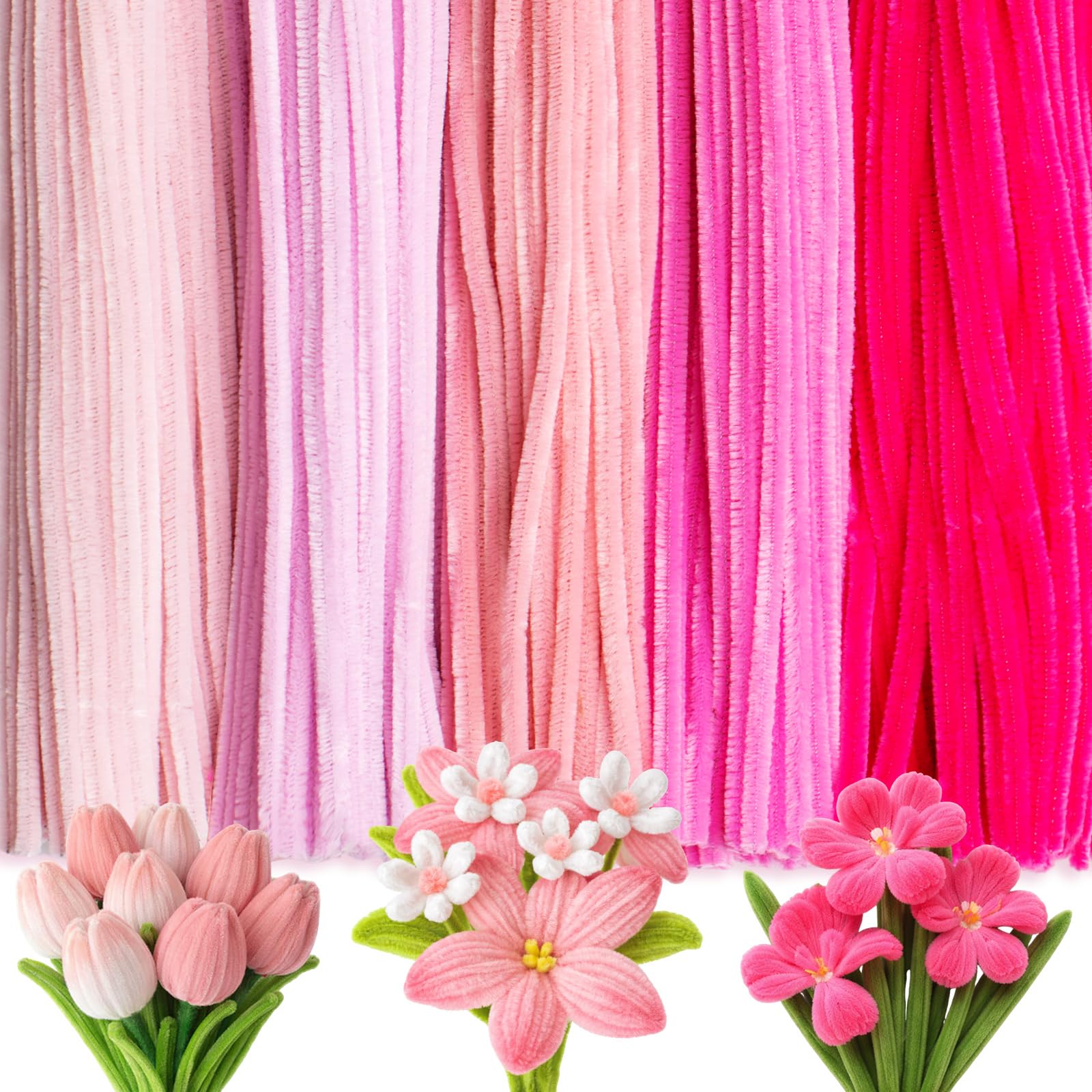 Peryiter 500pcs Pipe Cleaner Craft Pack, Pink, 12 Inch