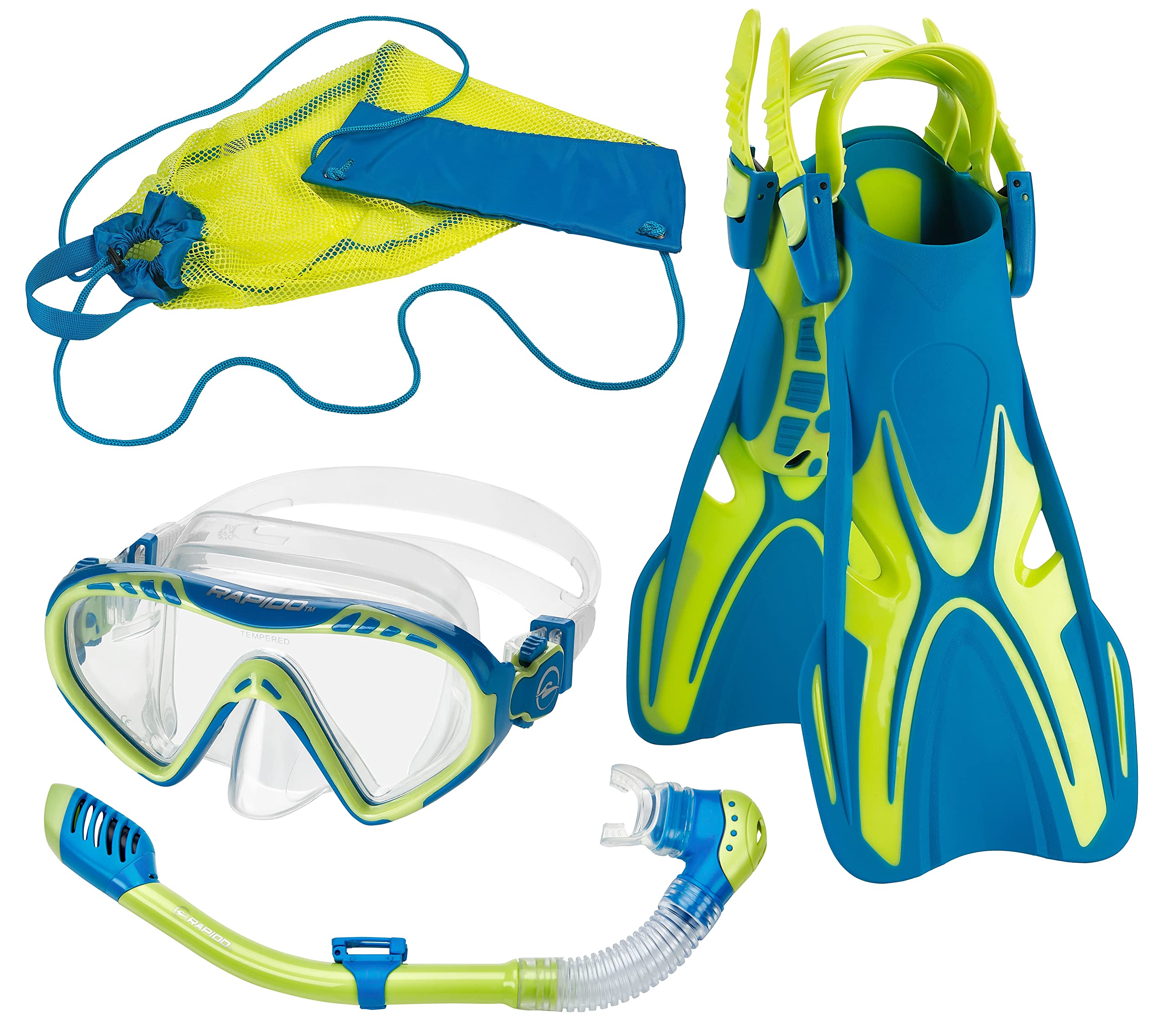 Rapido Boutique Collection Sunshine Jr Mask Fin Snorkel Set, Kids Snorkeling Set with Junior Snorkel Mask Swim Bag