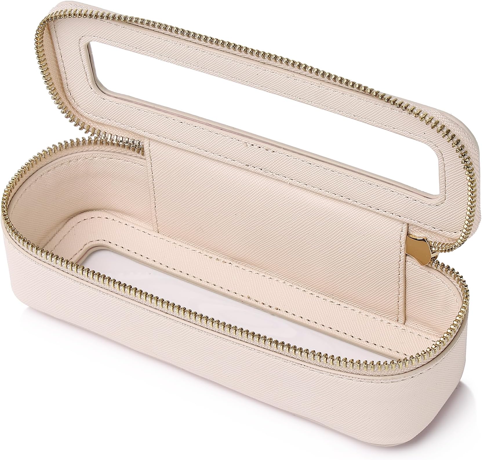 Makeup Brush Case Slim Clear Makeup Bag Travel Cosmetic Case and Waterproof Toiletry Makeup Bag with Zipper Purse Organizer for Women (Beige, Slim)