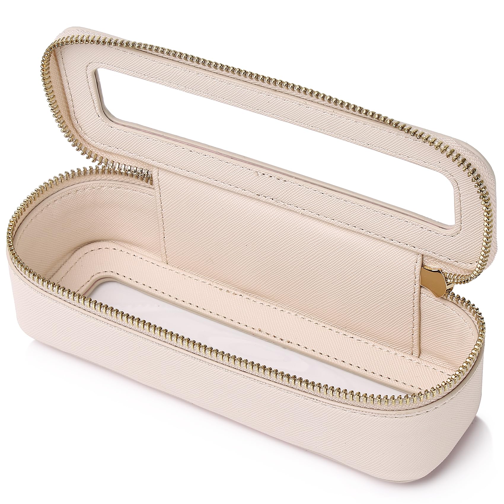 Makeup Brush Case Slim Clear Makeup Bag Travel Cosmetic Case and Waterproof Toiletry Makeup Bag with Zipper Purse Organizer for Women (Beige, Slim)