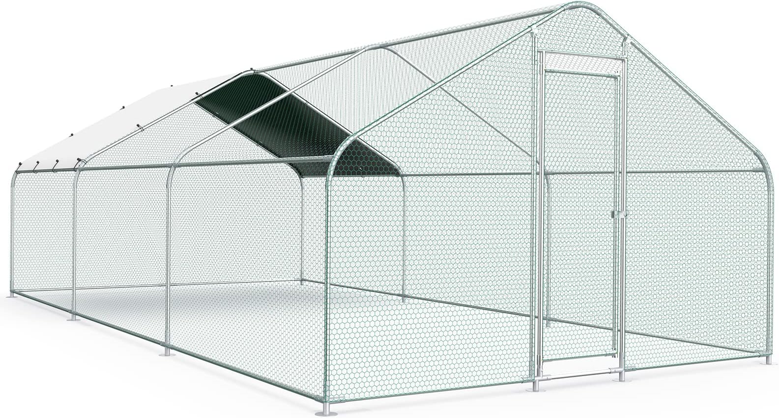 10x20FT Large Metal Chicken Run with Roof, Walk-in Poultry Cage Chicken Coop Runs House for Yard with Waterproof Cover, Ducks Rabbits Habitat Cage Spire Shaped Coop