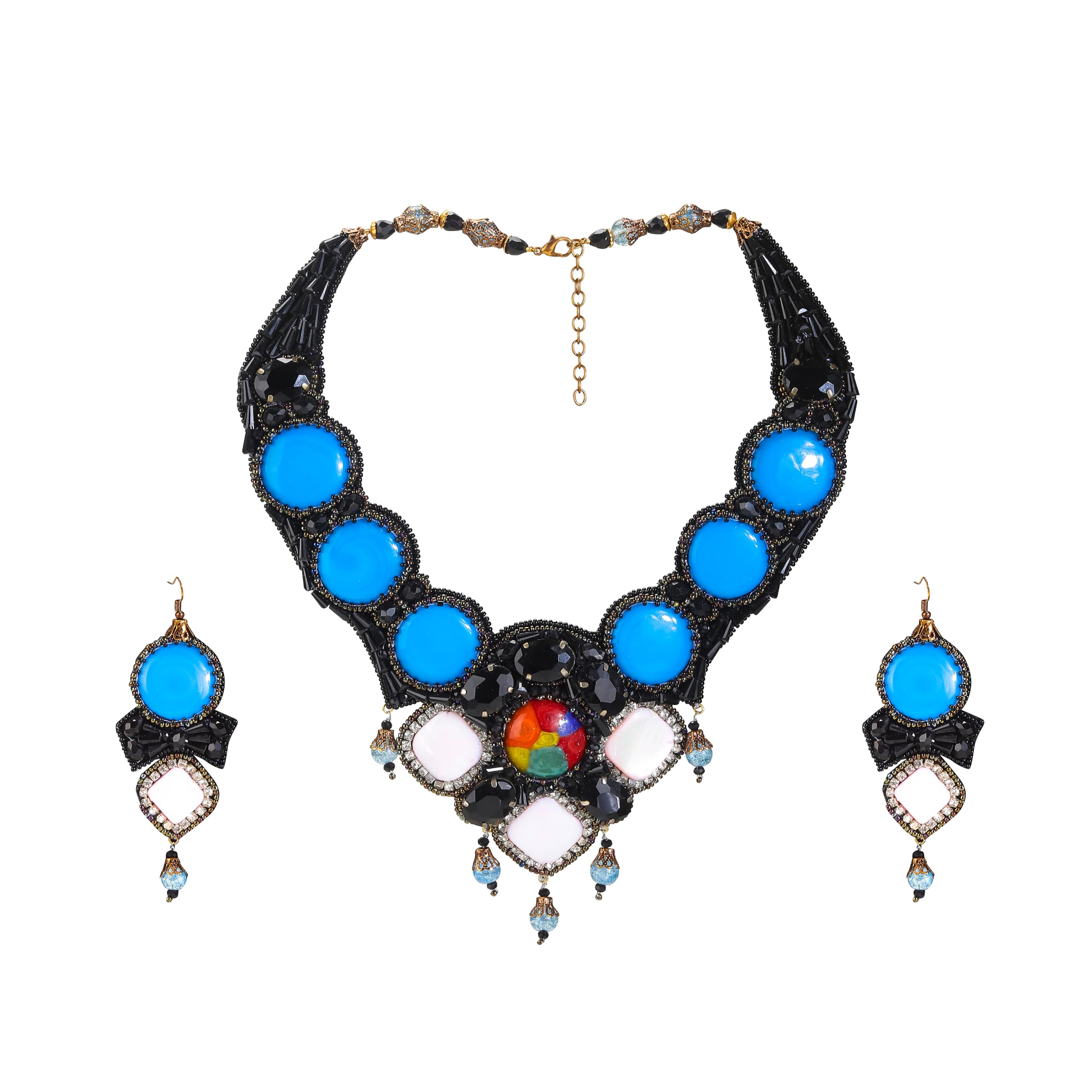 HUMA CRAFT handmade firozi big size gemstone and black crystal necklace set (Based on fabric velvet) (B0D6BQZVCD) Amazon Price History, Amazon Price Tracker