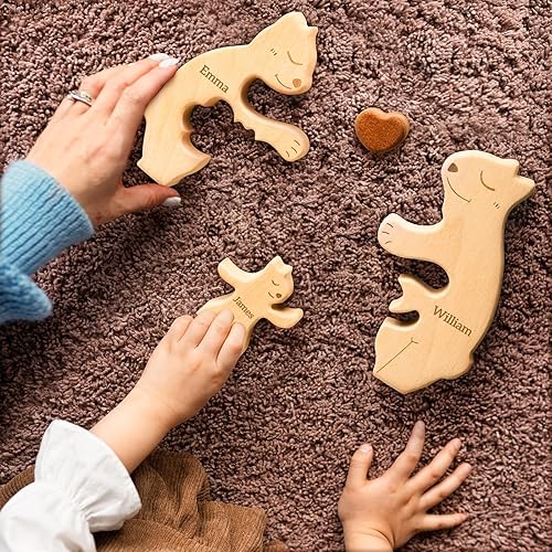 Miniatura 6 de Rompecabezas familiar de osos de madera, rompecabezas personalizados con 2 a 5 nombres, rompecabezas únicos para padres, regalos para papá, mamá y