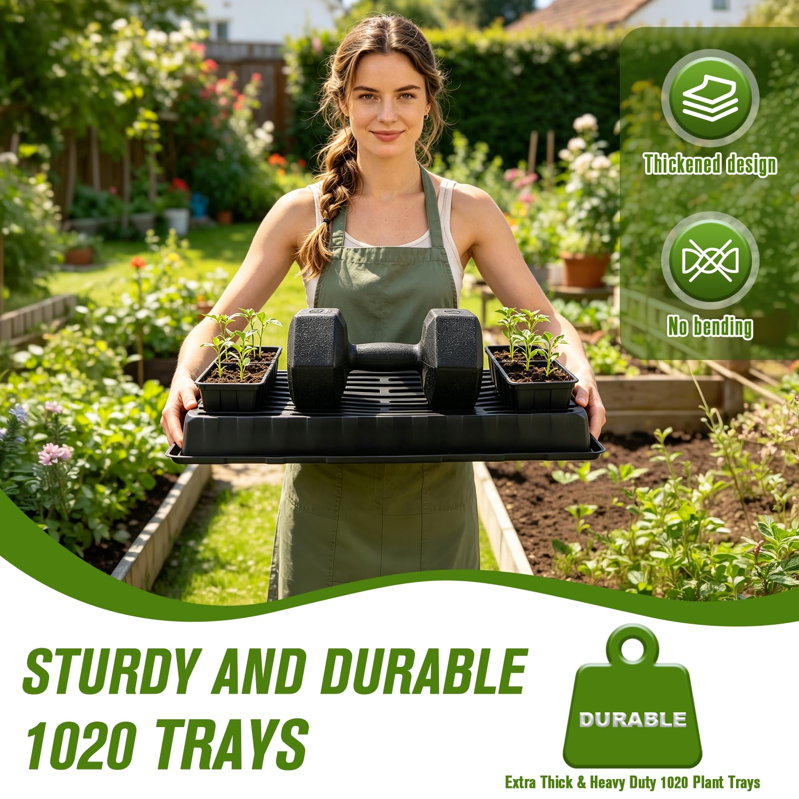 CMOOD Lot de 10 plateaux de culture en plastique noir de 27,9 x 53,3 cm pour microgreens, semis, germination des plantes, fourrage et transplantation