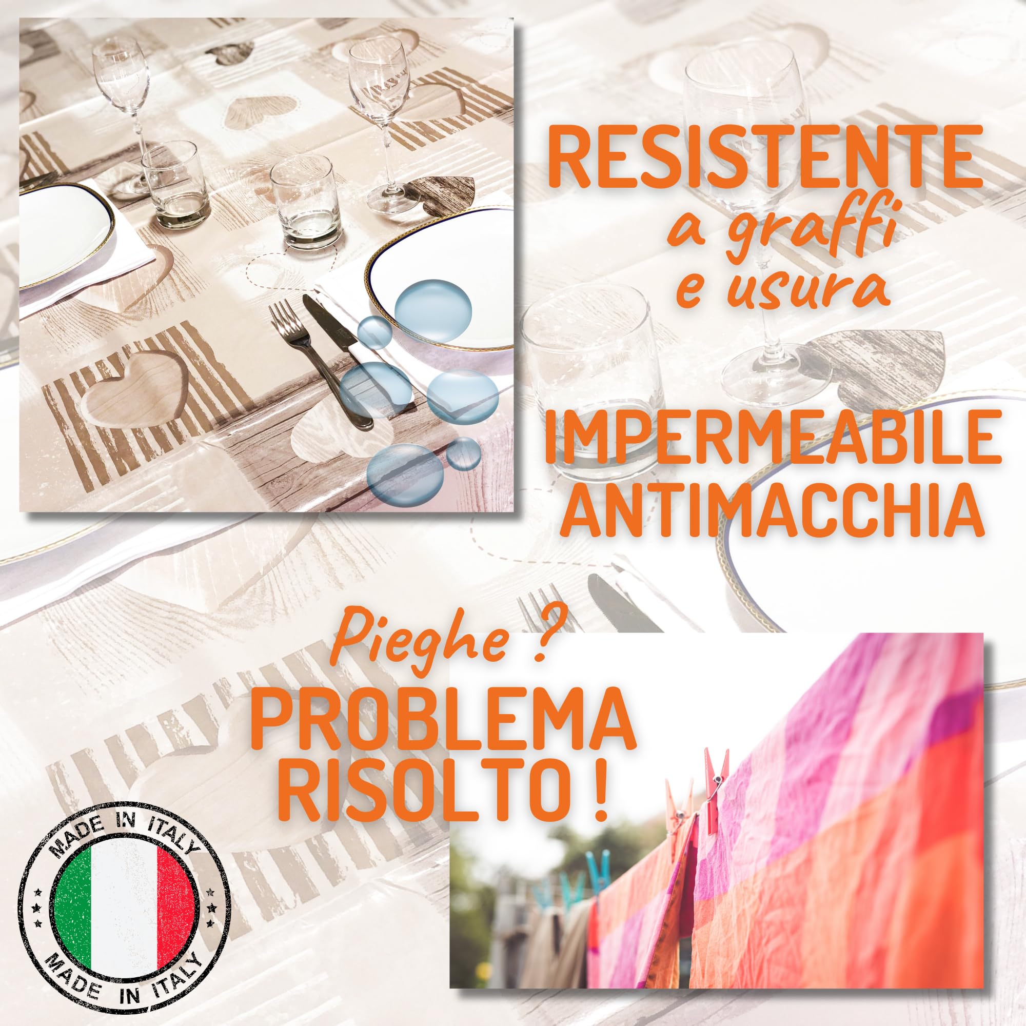 Tovaglia Plastificata Rettangolare 140 x 180 Impermeabile Antimacchia Facile da Pulire, Elegante Copritavolo In Plastica 6 Posti Soggiorno e Cucina, Tovaglia in Tela Cerata PVC Con Bordino