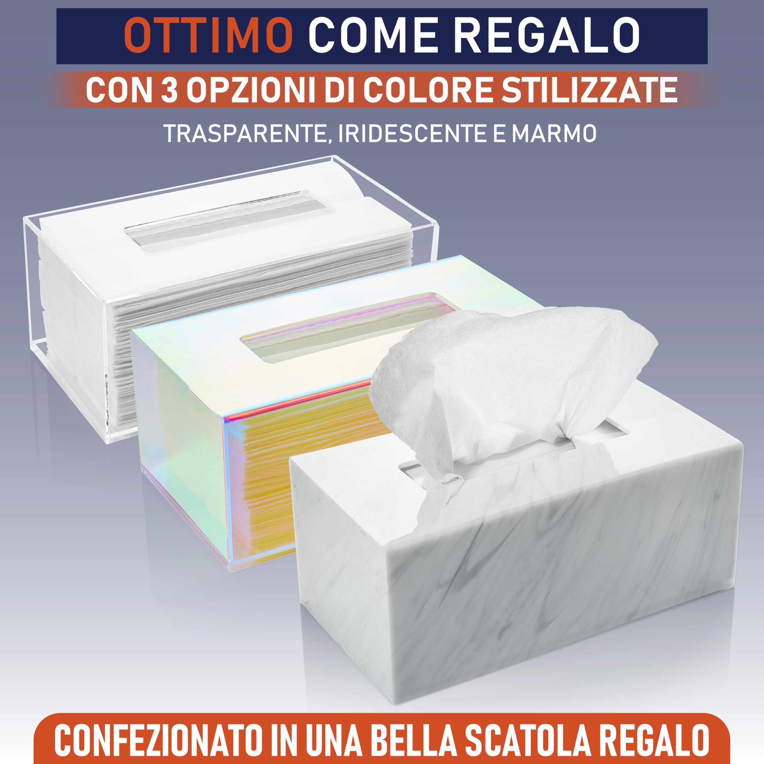 Portafazzoletti In Acrilico Trasparente - Scatola Rettangolare 22x12x9 Cm Per Bagno, Scrivania, Camera Da Letto - Foto 2