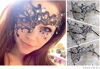 Venetian Black Half Phantom Laser Cut Metal Masquerade Mardi Gras Mask | Add to Watch List