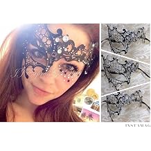 Venetian Black Half Phantom Laser Cut Metal Masquerade Mardi Gras Mask | Add to Watch List