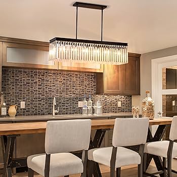 pasentel Rectangle Crystal Chandelier, 6-Light Modern Large Black